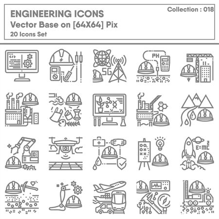 Business Engineering and Manufacturing Factory Icon Set, Universal Industrial Development and Engineer Occupation Icons Design. Business Industry and Career Jobs Conceptのイラスト素材