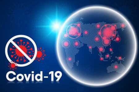 Coronavirus Disease Global Infection and Pandemic Sickness, Covid-19 Coronavirus World Spread for Medical Banner Background. Epidemic Coronavirus Influenza and World Map, Medicine/Healthcare Concept.のイラスト素材