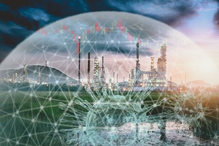 Coronavirus Impact Influence Oil and Gas Industry, Covid 19 Disease Epidemic Effect to Oil Refinery Industrial and Stock Exchange. Falling Stock Market Risk Investment From World Coronavirus Crisisの写真素材