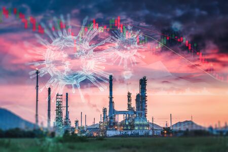 Coronavirus Impact Influence Oil and Gas Industry, Covid 19 Disease Epidemic Effect to Oil Refinery Industrial and Stock Exchange. Falling Stock Market Risk Investment From Coronavirus Covid-19 Crisisの写真素材