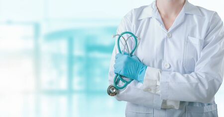 Medical Patient Healthcare and Doctor Occupation Concept, Medicine Physician Doctor With Stethoscope in Hospital Clinic Health Care. Cardiologist Specialist Doctors on Examining Patients Background.の写真素材