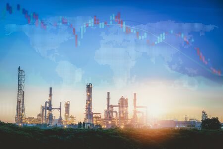 World Economic Recession of Oil and Gas Industrial Sector From Coronavirus Covid-19, Global Stock Investment Downturn of Fuel Energy Oil/Gas Industry. Corona Virus Epidemic Crisis, Financial Economyの写真素材
