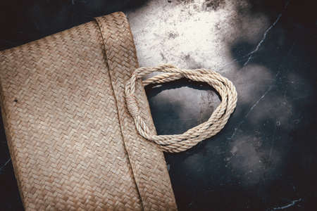 Straw Natural Material Women Hand Bag for Eco Friendly Product, Woven Craft Products for Women Fashion Accessories. Traditional Bag Design for Ecology Living  Zero Waste and Sustainable Concept.の写真素材