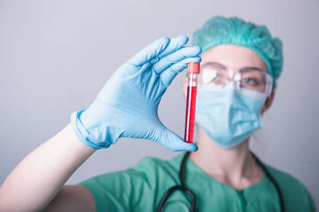 Coronavirus Covid-19 Lab Rapid Sample Test Concept, Medical Laboratory or Doctor Analyzing Corona Virus Patient Blood in Hospital Laboratory Room. Covid19 Diagnostics and Medicine Clinical Health Careの写真素材