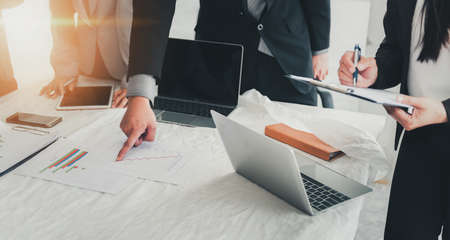 Business People Executive Team Meeting Report Presentation and Discussing in Meeting Room Together, Group of Business Executive Teamwork are Conference Corporate Marketing in Office Togetherness.の写真素材