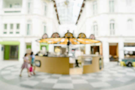 Abstract Motion Blur in Department Store, Defocused Blurry of Restaurant Shop and People Crowded in...