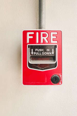 Emergency Fire Alarm System for Fire Protection, Security Tool Box of Breaking Equipment for Building Factory. Electric Alarming Trigger for Fire Safety Prevention Systemsの写真素材