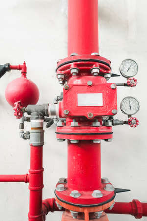 Industrial Fire Extinguishing and Control for Safety System, Fire Protection Alarm and Pipeline Equipment. Sprinkler Water Pipe Controller Station for Fire Prevention Systems, Factory Extinguisherの写真素材