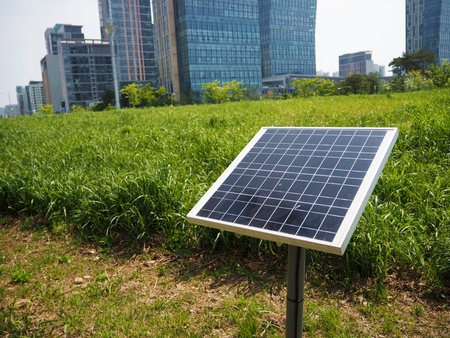 Solar panel in the city for alternative energyの写真素材