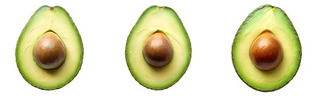 A close-up shot of a single avocado slice, viewed from above. The vibrant green flesh is contrasted...