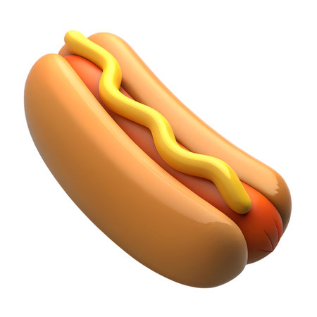 A simple 3D cartoon rendering of a hot dog, isolated on a white background.の写真素材