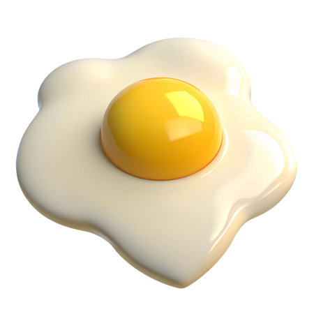 A cheerful 3D cartoon illustration of a sunny-side up egg, perfect for breakfast-themed designs or food-related content.の写真素材