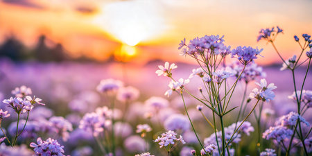 A close-up shot of vibrant purple flowers in focus with a soft, blurred background, creating a sense of depth and tranquility.の写真素材