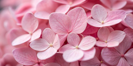 Soft pink hydrangea petals in a close-up shot, showcasing their delicate texture and subtle color variations.の写真素材