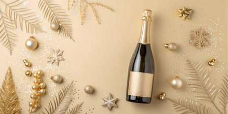 A single champagne bottle without branding, standing upright on a white background.の写真素材