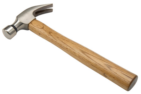 A claw hammer with a wood handle isolated on a black background.  The hammer is in excellent condition.の写真素材