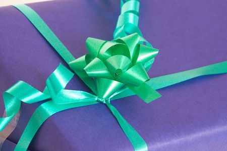 gift box with ribbon close up, shallow dofの写真素材