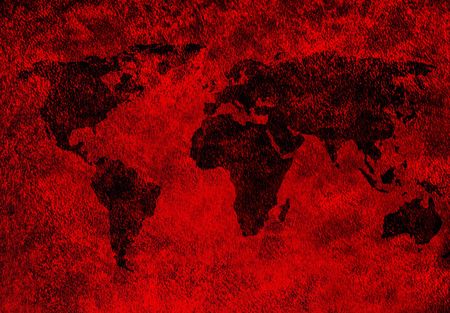 world map on red rusty background.の写真素材