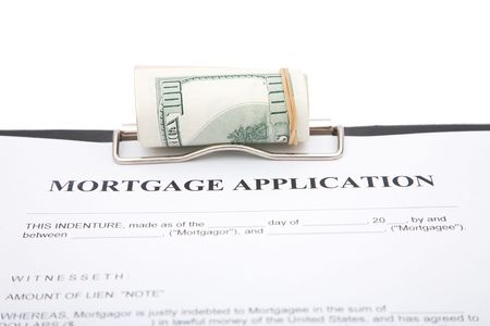 business concept with mortgage application and US dollars, shallow dofの写真素材