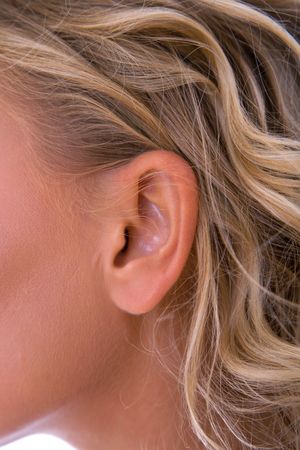 close up of a beautiful woman earの写真素材