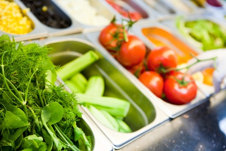 Fresh vegetables on display for saleの写真素材
