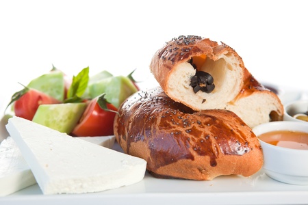 Bun and sandwich with sausages for breakfast 