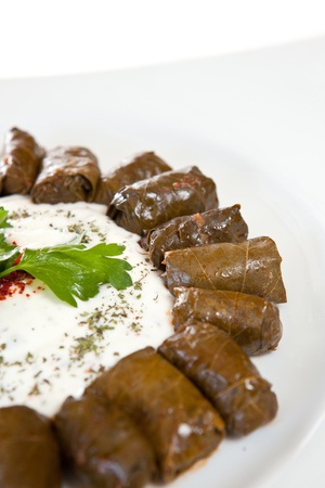 Dolmades of vine leaves stuffed with riceの写真素材