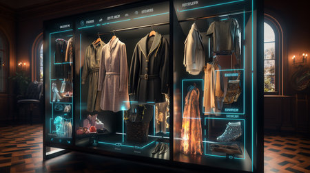 Fashion store window display with clothes and accessories. 3d rendering