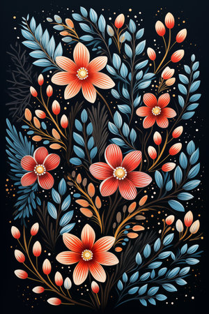 Floral background with hand drawn flowers and leaves. Vector illustration.の写真素材