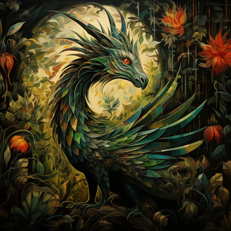 Illustration of fantasy dragon in the jungle. Colorful background.の写真素材