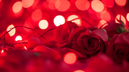 Valentines day background with red roses and bokeh lightsの素材