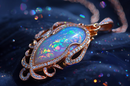 Luminary Locket: Opal Gemstone Pendant Gleaming with Brillianceの素材