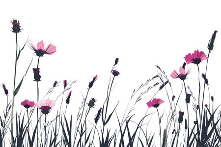 Seamless floral background with flowers and grass. Vector illustration.のイラスト素材