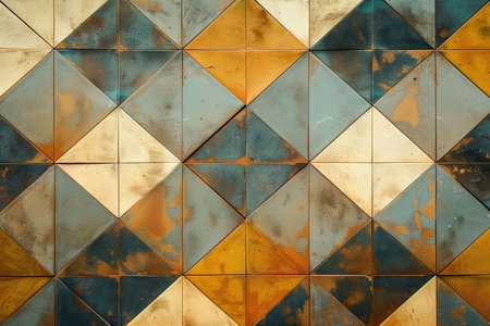 abstract background of old tiles in blue and yellow colors.の素材