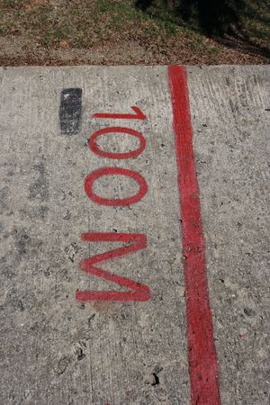 100 meter sign on the runwayの写真素材