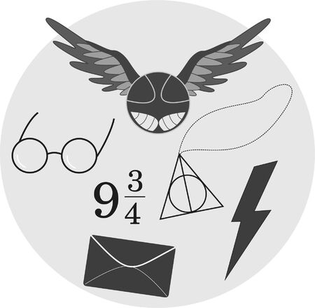 Set of magic icons, black and white, vector, elementsのイラスト素材