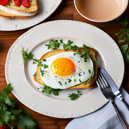 Kickstart your morning with our irresistible combination of fried eggs and crispy toast, a breakfast duo that promises a satisfying, protein-packed start to your dayの素材