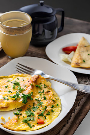 Experience the perfect blend of flavors in our mouthwatering omelet, a breakfast favorite that will leave you wanting moreの素材