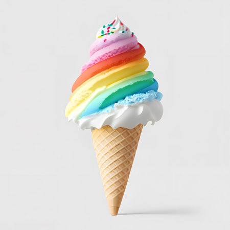 Taste the vibrant flavors of summer with our iconic rainbow ice cream, a colorful delight that brings joy to every scoopの素材