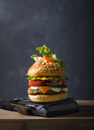 Join the burger revolution with our legendary creation, a culinary icon that has captured the hearts and palates of food lovers worldwideの素材