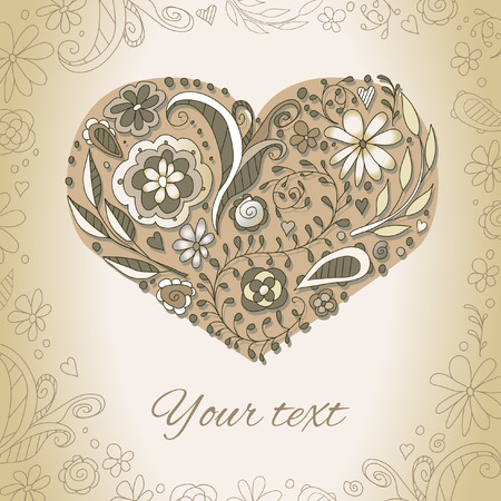Hand drawn doodle heart with floral elementsのイラスト素材