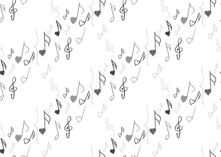 seamless pattern with music notes and treble clefs on a white background. Endless texture can be used for wallpaper, textile, pattern fills, web page background.のイラスト素材