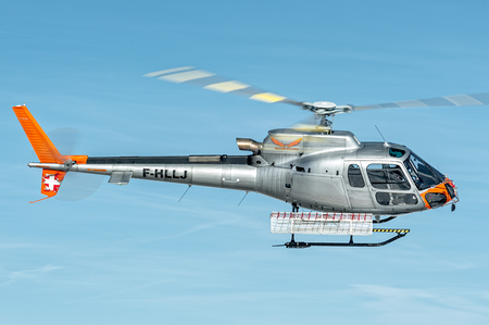Flight service of Courcevel altiport in a blue sky