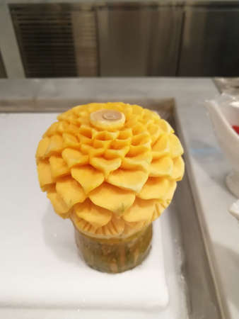 Pineapple cake on the table in the kitchen of the restaurantの写真素材
