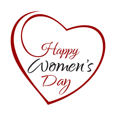 Happy Womens Day. Hand lettering on the background framework of hearts. Vector greeting inscription with the International Womens Dayのイラスト素材