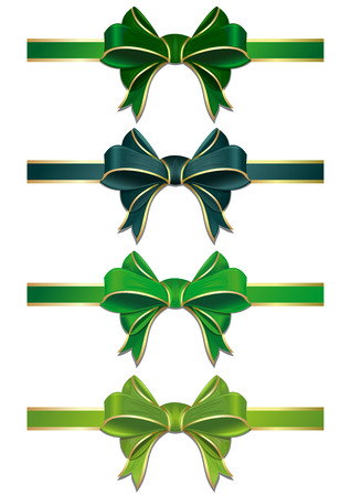 Set of green bows isolated on white. Vector scalable green ribbons with bows. Green ribbons in different shades isolated on white background. Green ribbons with bows to St. Patricks Day or Easterのイラスト素材