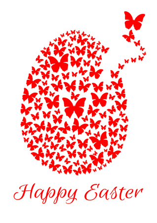 Easter egg consists of flying butterflies isolated on a white background. Design element for Easter. Flock of butterflies in the shape of Easter egg. Happy Easter. Vector greeting cardのイラスト素材