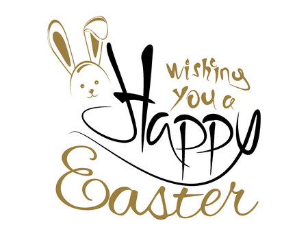 Greeting inscription with Easter bunny. Wishing You a Happy Easter. Easter design. Easter holiday hand lettering card. Vector illustration isolated on white backgroundのイラスト素材