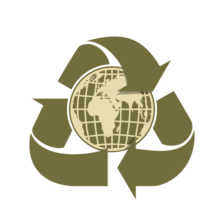 Recycling arrows and Earth. Sign of recycling. Vector illustration isolated on white backgroundのイラスト素材