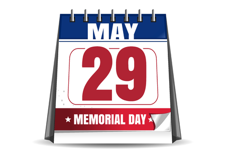 Memorial Day 2017. Calendar with the date of 29 May. Last Monday in May. Desktop calendar isolated on white background. Vector illustrationのイラスト素材